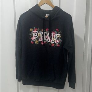 PINK Victoria's Secret Charcoal Hoodie with Floral Accents